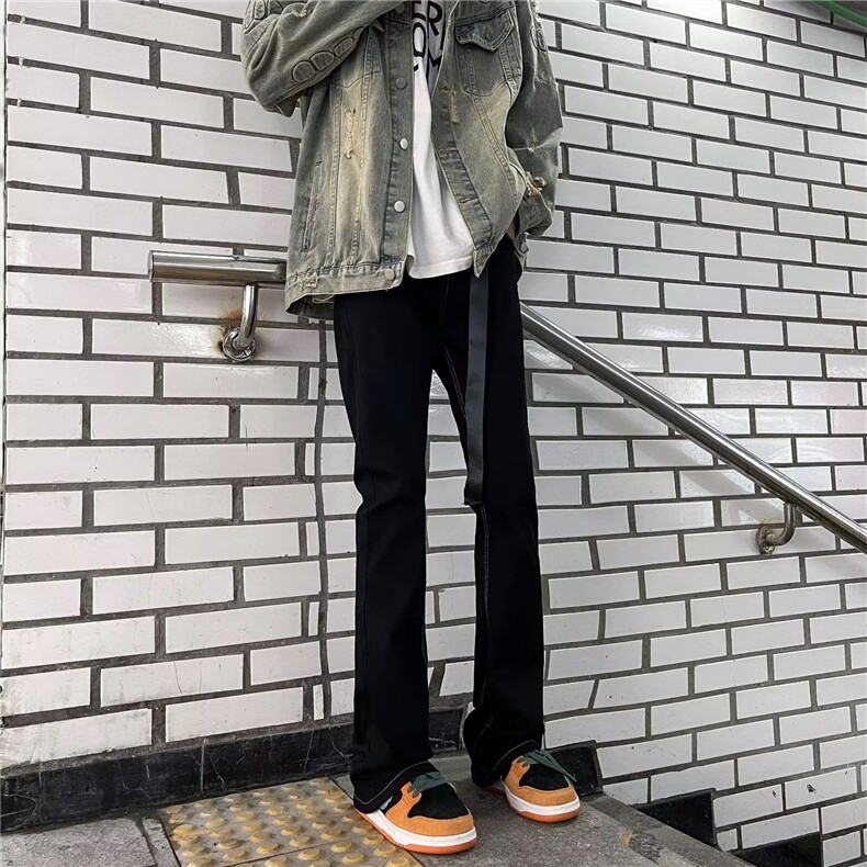 vibe风裤子男高街潮牌黑色微喇牛仔裤修身窄版显瘦直筒裤-N026,男装牛仔裤,星座601-1