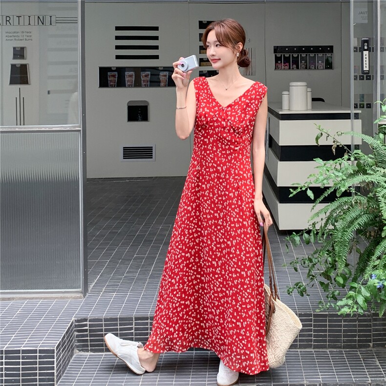 2C216-2073-P115-K168夏季雪纺小花连衣裙女装女士精品红连衣裙,女装连衣裙,2C216