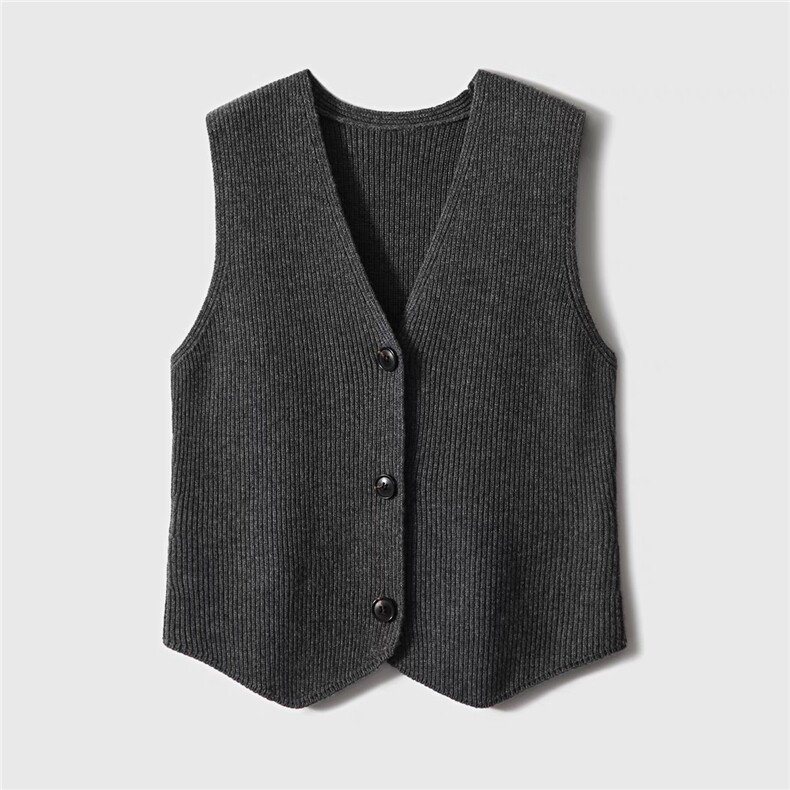 V领无袖时尚气质简约纯色百搭针织衫马甲，女装马甲，昂家羊绒