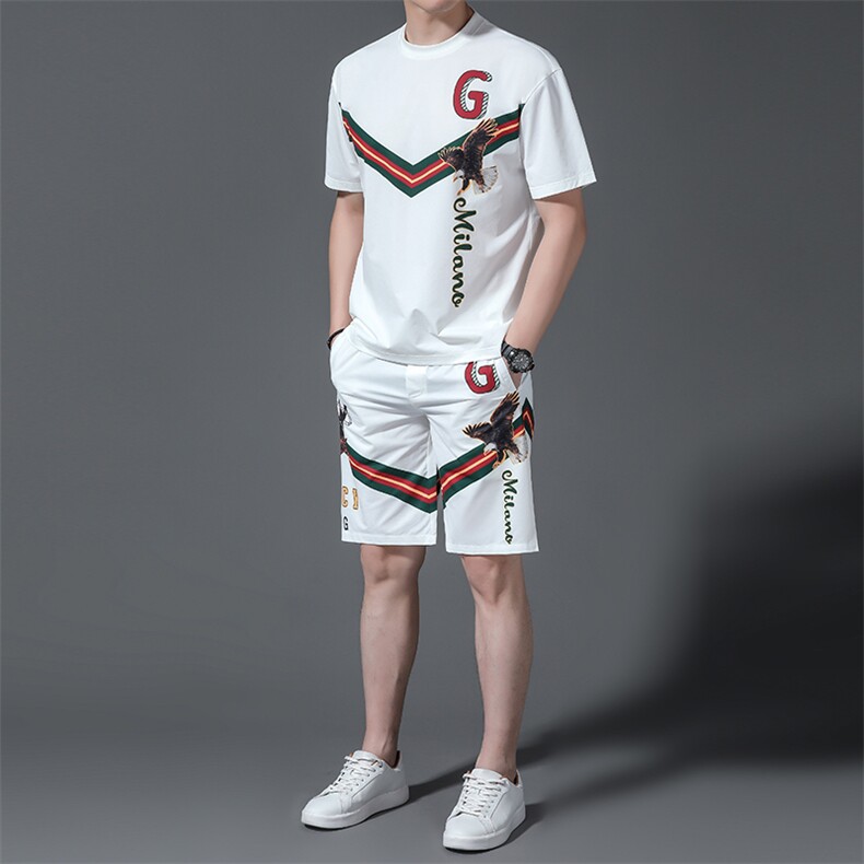 2023夏季新款运动套装男夏季商务休闲运动服男短袖薄款夏装两件套图片