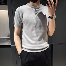 男士绣花针织衫半袖时尚圆领紧身半截袖丝光棉短袖毛衣M865，男装针织衫/毛衣，星座1116A-2（原606A-1）