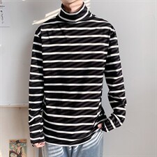 长袖T恤男士上衣潮流条纹秋冬季宽松高领衣服打底衫T709-P35，男装T恤，星座512-4
