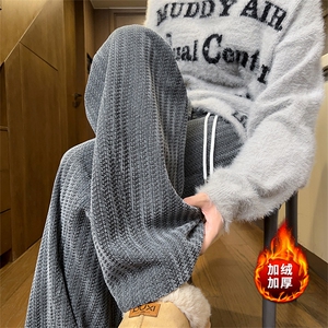 加绒加厚冬季条纹肌理感休闲裤直筒卫裤男女 5D2130-TP4588图片