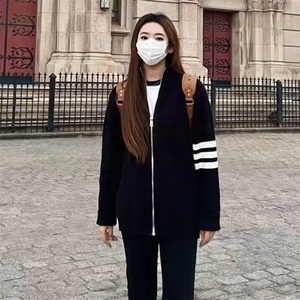 重磅秋冬北极绒开衫毛衣美式复古休闲慵懒风男女立领针织衫外套图片