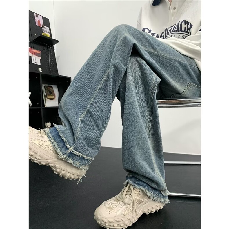 美式高街牛仔裤男韩版潮流毛边个性2023秋夏ins宽松长裤RK884-P45,男装牛仔裤,星座412-3