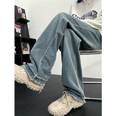 美式高街牛仔裤男韩版潮流毛边个性2023秋夏ins宽松长裤RK884-P45，男装牛仔裤，星座412-3
