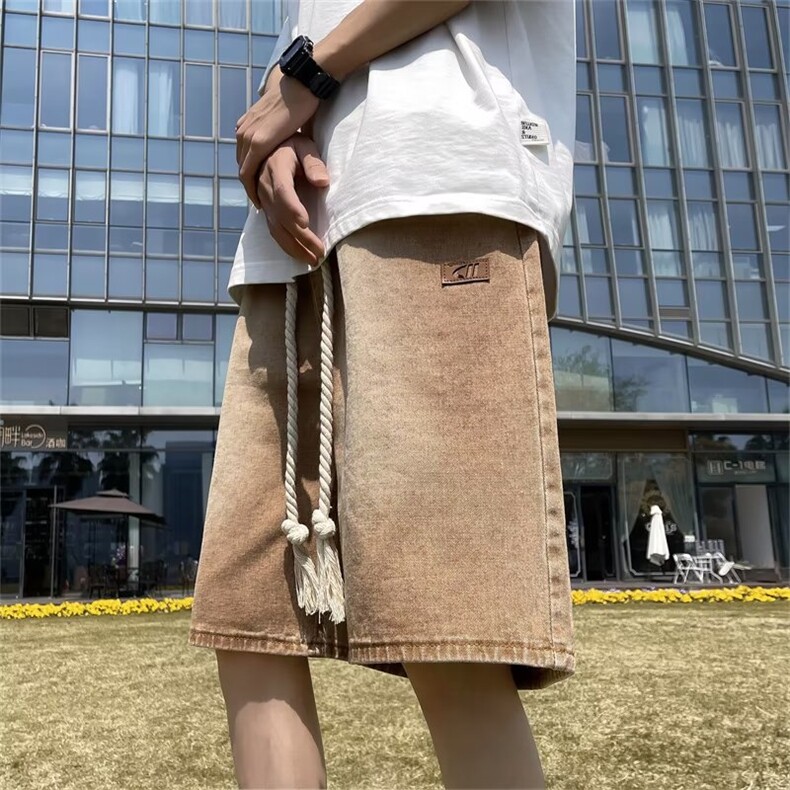 港风复古织带牛仔短裤男夏季休闲潮流百搭五分裤N31310B-1-P40,男装牛仔裤,星座310B-1