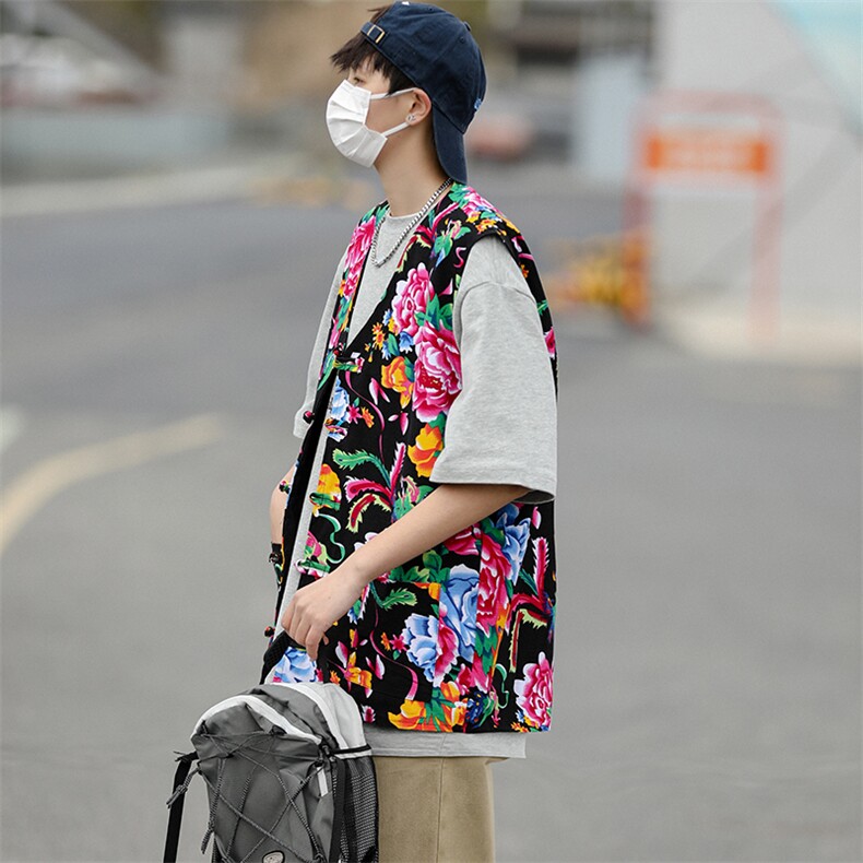 MJ03大花休闲口袋风盘扣马甲大码花坎肩团队服喜庆婚礼服潮男,男装背心/马甲,星座115A(原星座507）