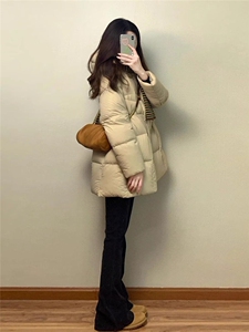 现货防风袖小个子羽绒服女2025冬季新款加厚感保暖白鸭绒中长款图片