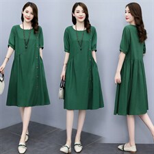 棉麻连衣裙女夏季2025年新款宽松大码胖mm遮肚子显瘦夏天薄款裙子图片