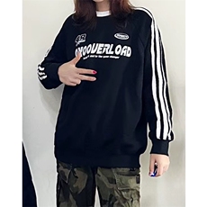抖音得物品质支持退换480克宽松全棉加绒三条杠印花卫衣A0504，男装卫衣，电商A443