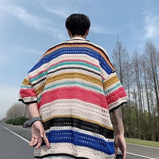 翻领短袖T恤男简约百搭休闲打底镂空针织五分袖POLO衫M300P43，男装Polo衫，星座1116-2