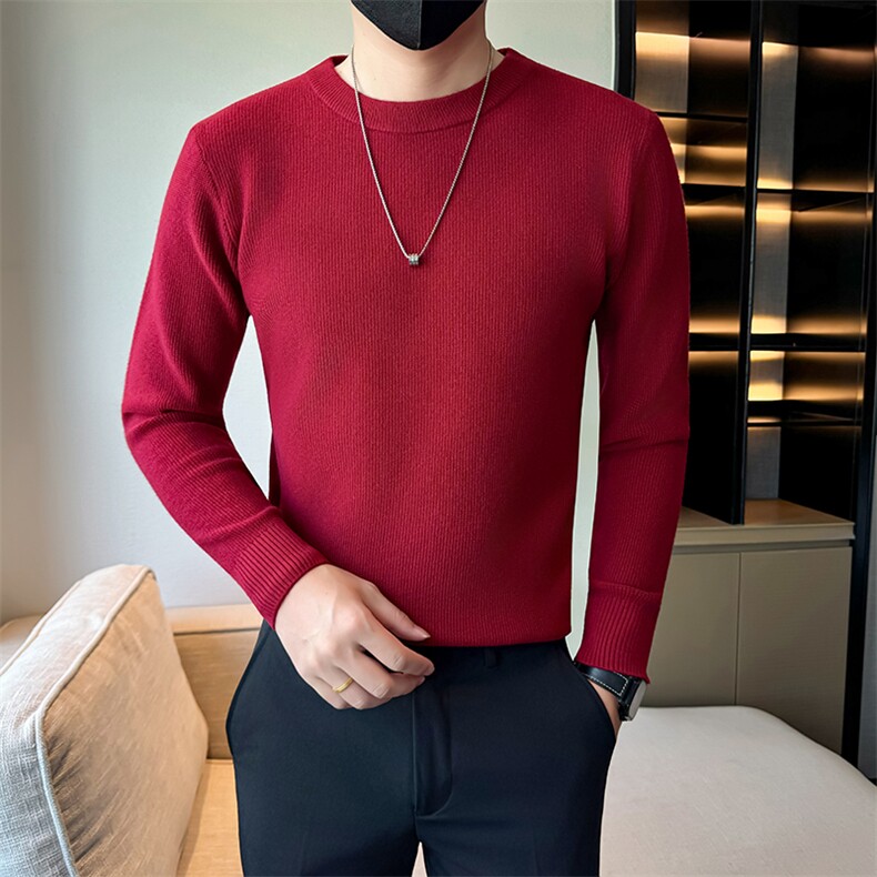 秋冬纯色圆领套头针织打底衫店主社会小伙痞帅301A-1/M97/P48图片