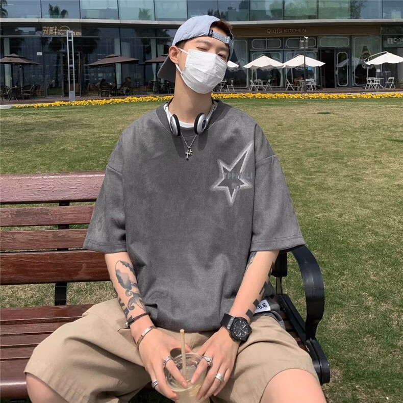 2023春夏季新款男休闲圆领短袖T恤包边麂皮绒T3031P32,男装T恤,星座1116-2