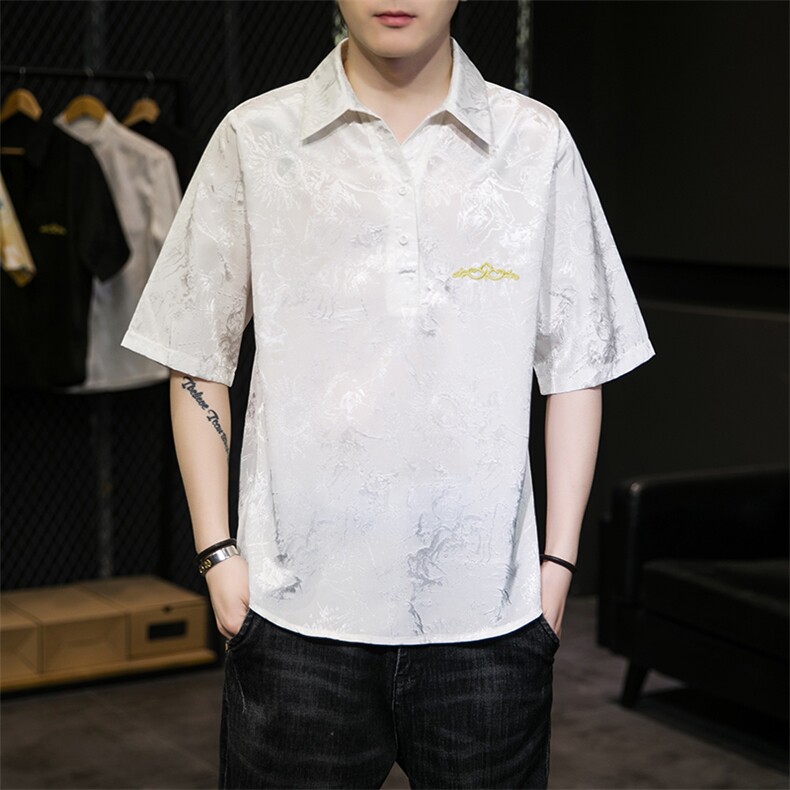 风休闲刺绣男士衬衫翻领衬衣时尚提花T恤T2117-P55，男装T恤，电商A227