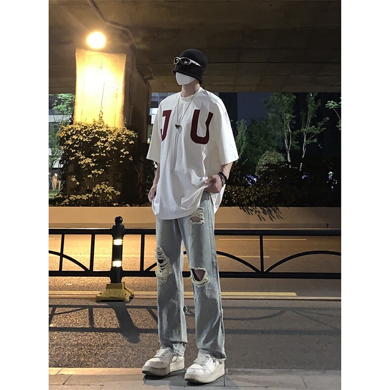 B221美式ins高街暗黑系小众拉链直筒牛仔裤LK23073-P65控88,男装牛仔裤,电商B221