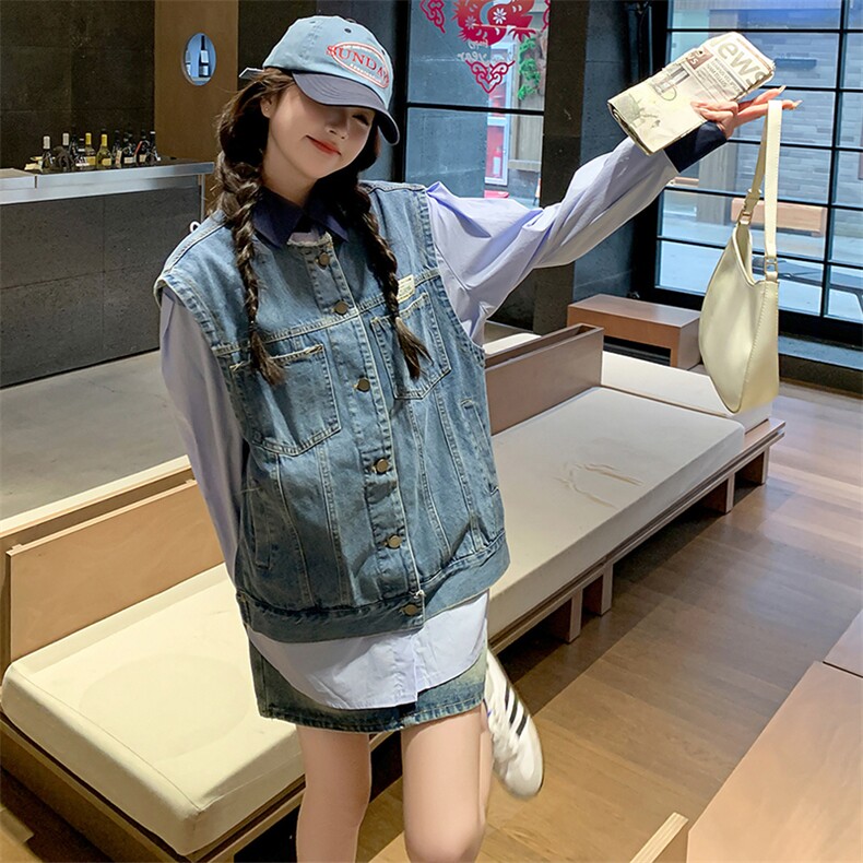 有买家秀-2024现货新款衬衫牛仔马甲两件套-款号9905-P145K198,女装套装/套裙,浙宝305