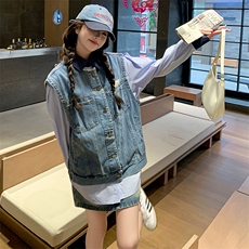有买家秀-2024现货新款衬衫牛仔马甲两件套-款号9905-P145K198，女装套装/套裙，浙宝305
