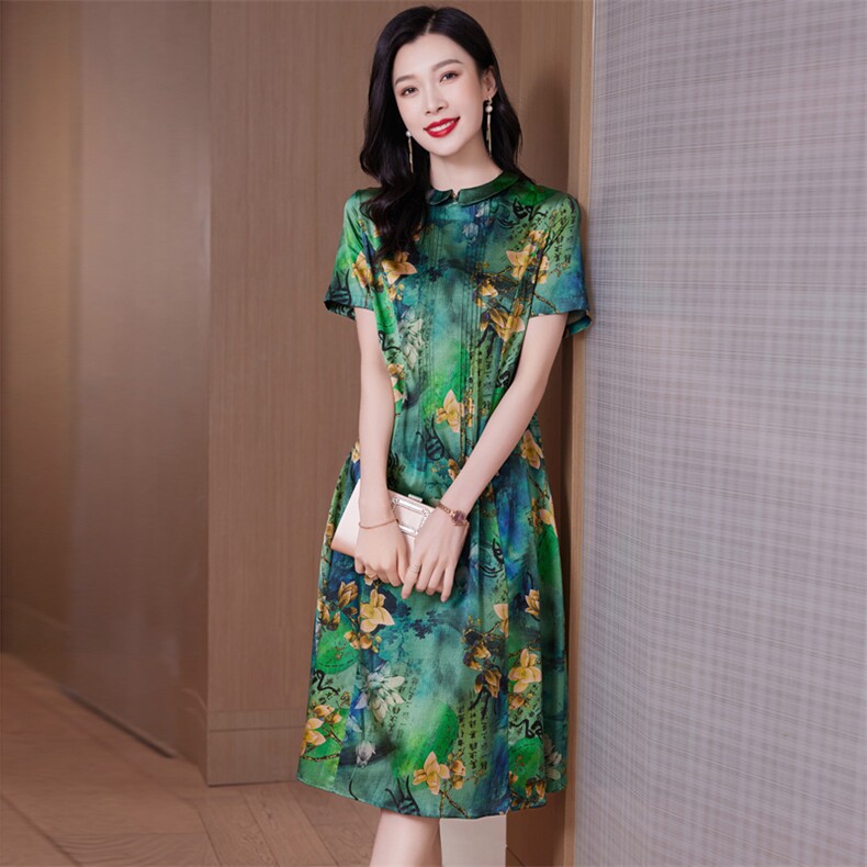 新式改良旗袍喜婆婆时尚妈妈婚宴礼服高级感花罗香云纱真丝连衣裙,女装连衣裙,阿舍尔精品