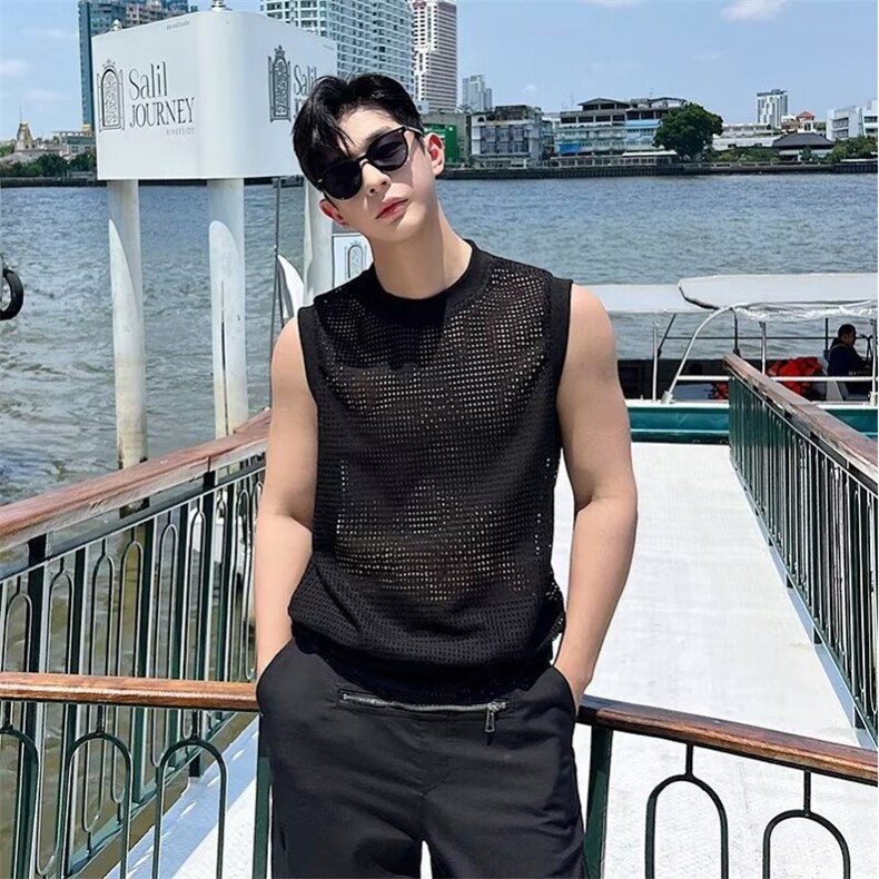 夏季主推新款个性镂空速干背心T恤男休闲百搭BX018-网络图,男装背心/马甲,星座1002-2