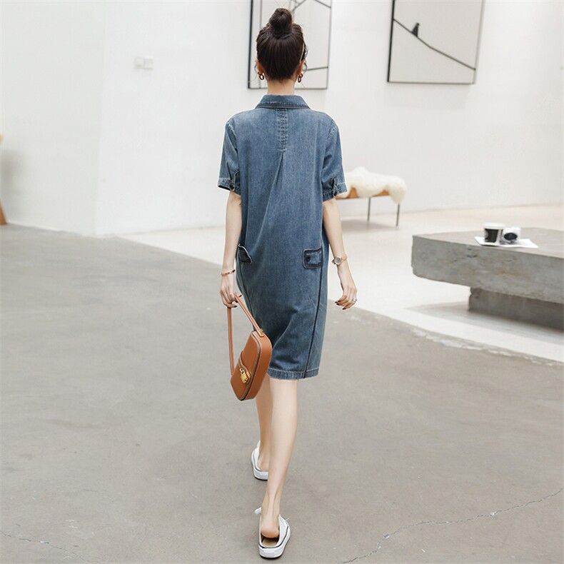 时尚显瘦牛仔连衣裙夏季新款百搭气质女装清新减龄短袖裙装,女装连衣裙,秋水欣儿