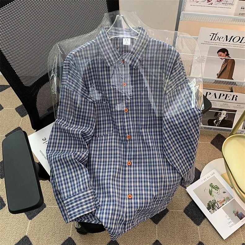 格子衬衫男女韩版潮流长袖帅百搭宽松2025春夏ins外套CY1095-P34,男装衬衫,星座412-3