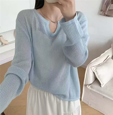 高级感镂空针织衫女2025新款春夏罩衫薄款防晒衣纯色百搭t恤上衣，女装防晒衣，悦玛羊绒