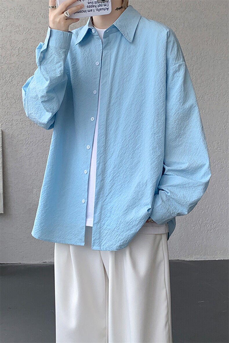 8XL-M泡泡纱盐缩肌理长袖衬衫男夏季冰丝外套防晒衬衣CS29007P40,男装衬衫,电商B312