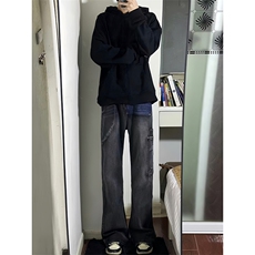 B221美式ins高街暗黑小众铆钉个性拼接牛仔裤LK23141-P65控88，男装牛仔裤，电商B221