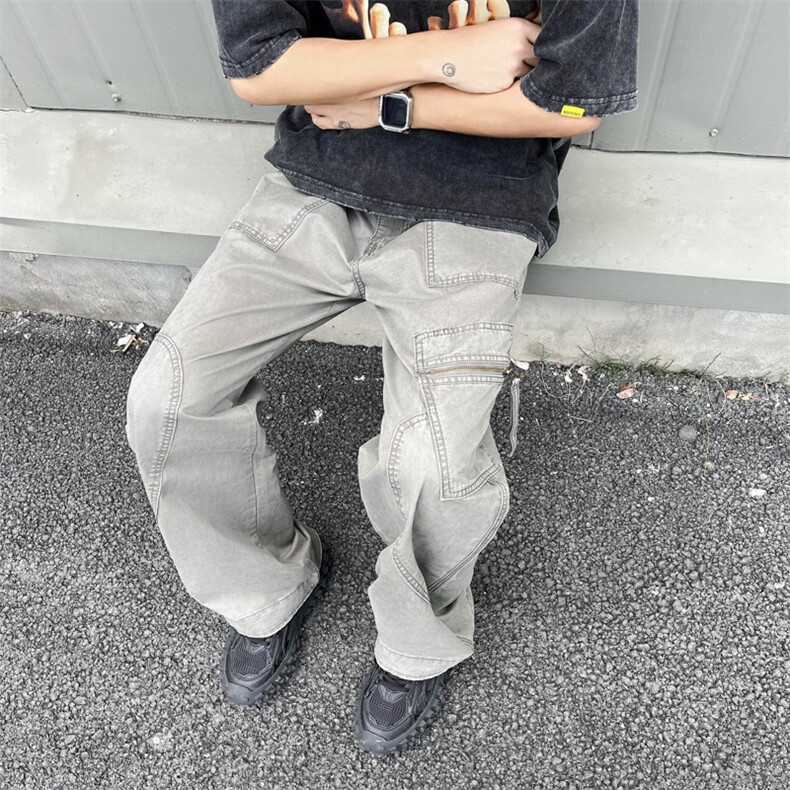 美式复古工装裤潮牌高街vibe宽松直筒休闲阔腿裤男女K1588-P60,男装工装外套,星座1008