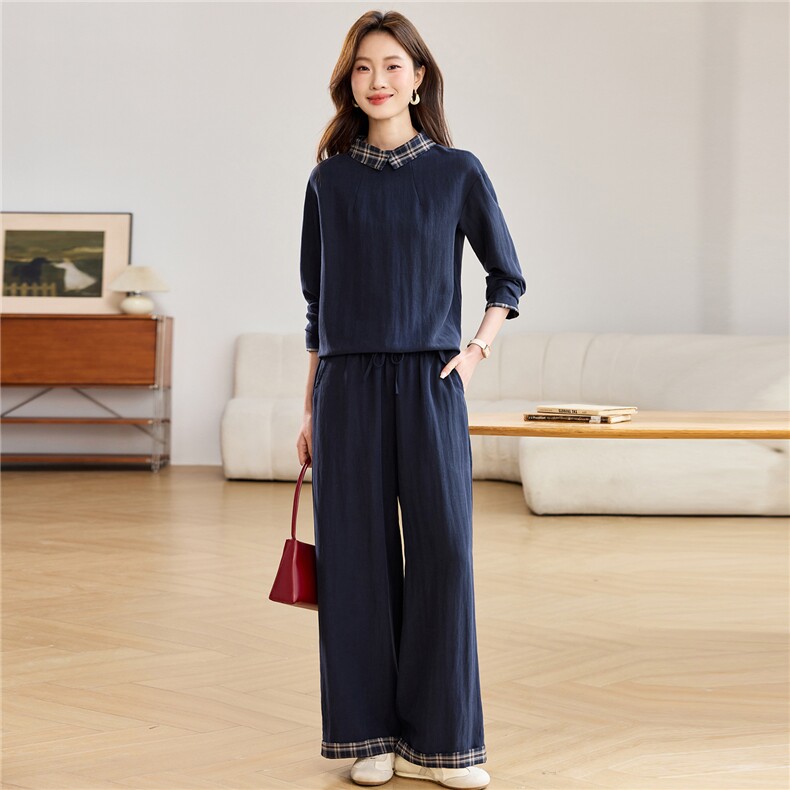 格纹拼接休闲套装女2026春秋韩系一整套穿搭洋气减龄时尚两件装,女装套装/套裙,忆绮罗