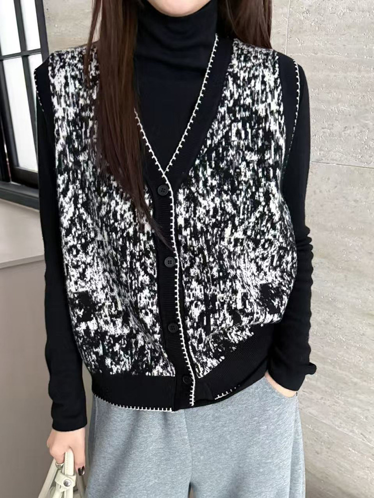 2025年秋季时尚百搭通勤简约休闲水墨画马甲，女装马甲，暖姿羊绒