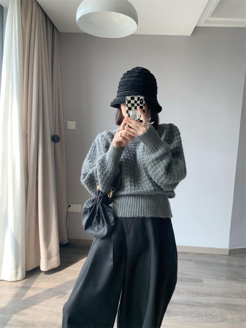 华夫格马海毛毛衣，女装针织衫/毛衣，CHOCOLATE