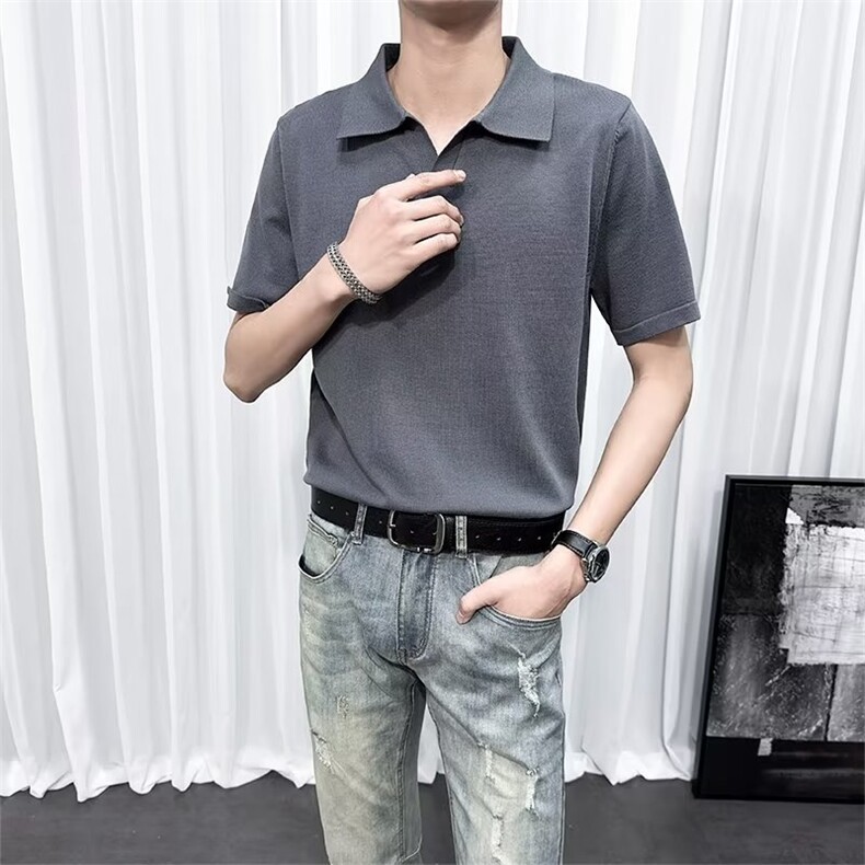 轻熟风男夏季翻领针织短袖无扣Polo衫男士保罗衫宽松休闲T恤 TM25图片