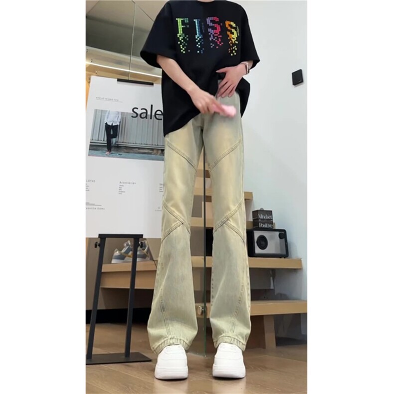 美式复古牛仔裤拼接显高显瘦窄版直筒弯刀微喇裤513ACK2642P42,男装牛仔裤,星座513A