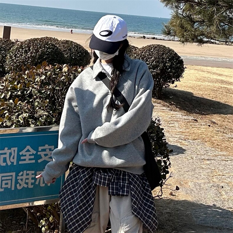 抖音得物高品质二开25秋冬美式高街结构设计POLO翻领卫衣外套W77,男装卫衣,电商A486-1