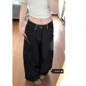 潮流常规高腰显瘦宽松阔腿裤牛仔裤女新款气质时尚长裤简约春秋图片