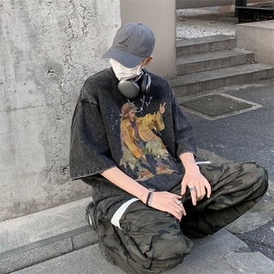 潮牌宽松短袖t恤蜡染美式复古高街水洗做旧517A-2-SX241-P38图片