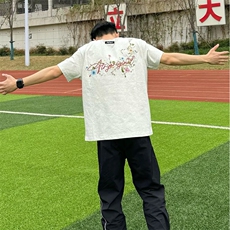 万针全刺绣工艺抖音得物高品质260克重磅纯棉双纱美式高街短袖T恤，男装T恤，电商A486-1