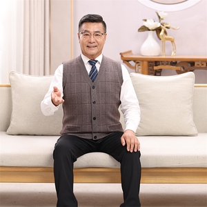男士针织厚款坎肩宽松型时尚都市马甲条纹百搭外穿坎背图片