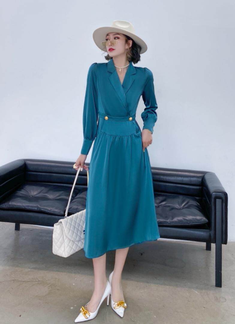 【现货】秋季新款-翻领大V韩版连衣裙，女装连衣裙，陆氏青云