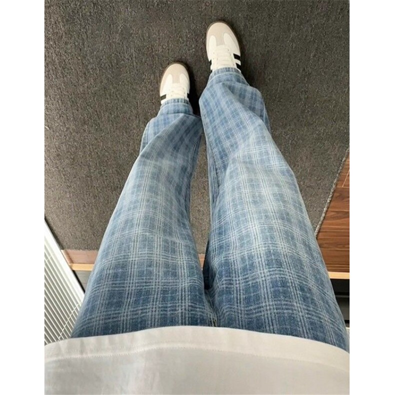 蓝格子半松紧腰微喇牛仔裤休闲裤直筒宽松长裤NC433,男装牛仔裤,星座1116A（原606A-3）