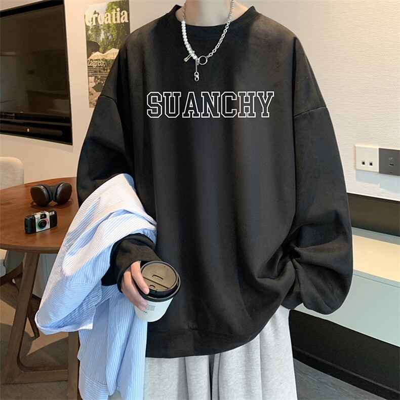 麂皮绒卫衣男大码重磅长袖t恤男JW81229-P35加绒款P45,男装卫衣,电商A040