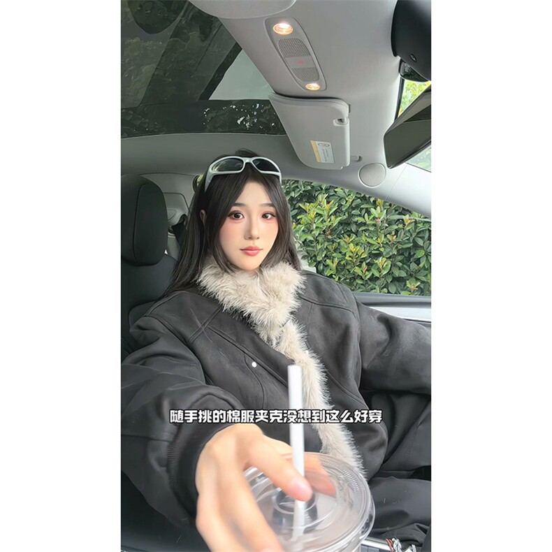 现货重磅硬挺boxy羽绒棉衣座山雕大毛毛领洗水麂皮棉服冬外套,男装棉衣,电商A486