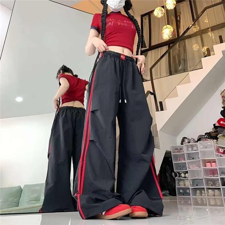 美式黑色速干工装阔腿裤休闲街头酷辣妹街舞休闲直筒拖地束脚裤潮,男装工装外套,星座1210-1