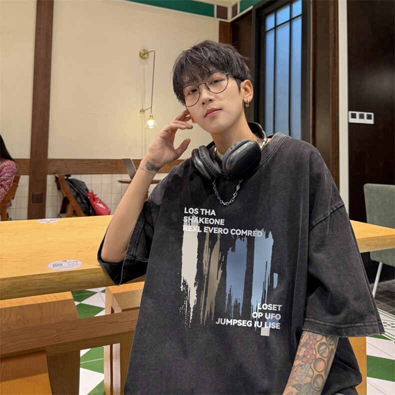 量大优 供视频  240g重磅美式炒雪花水洗做旧短袖t恤STX540-特P25图片