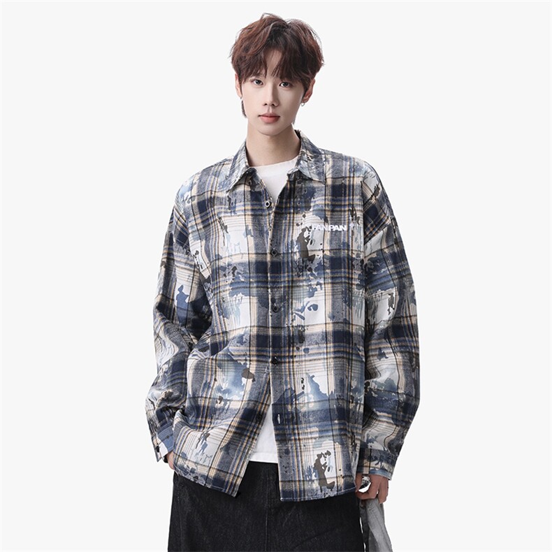 衬衫男春季新款港风宽松大码扎染长袖衬衣CS3098-特P30，男装衬衫，星座214-3