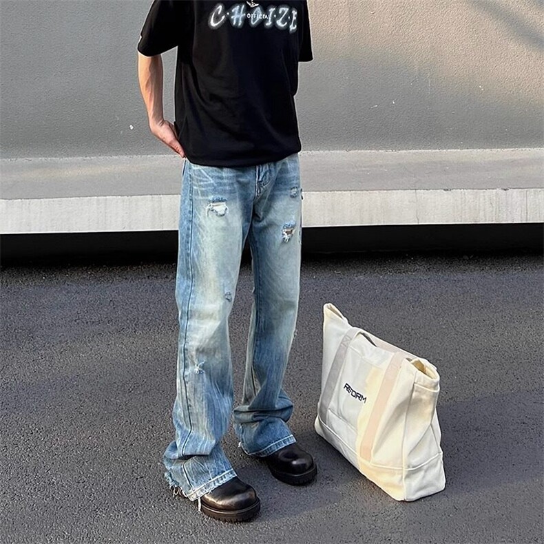 美式高阶水洗ins做旧牛仔裤破洞直筒裤情侣潮 KZ31D777--TP40图片