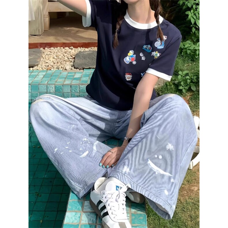 小众设计感个性涂鸦牛仔长裤男女宽松直筒中腰阔腿微喇拖地老爹裤,男装牛仔裤,星座1018A