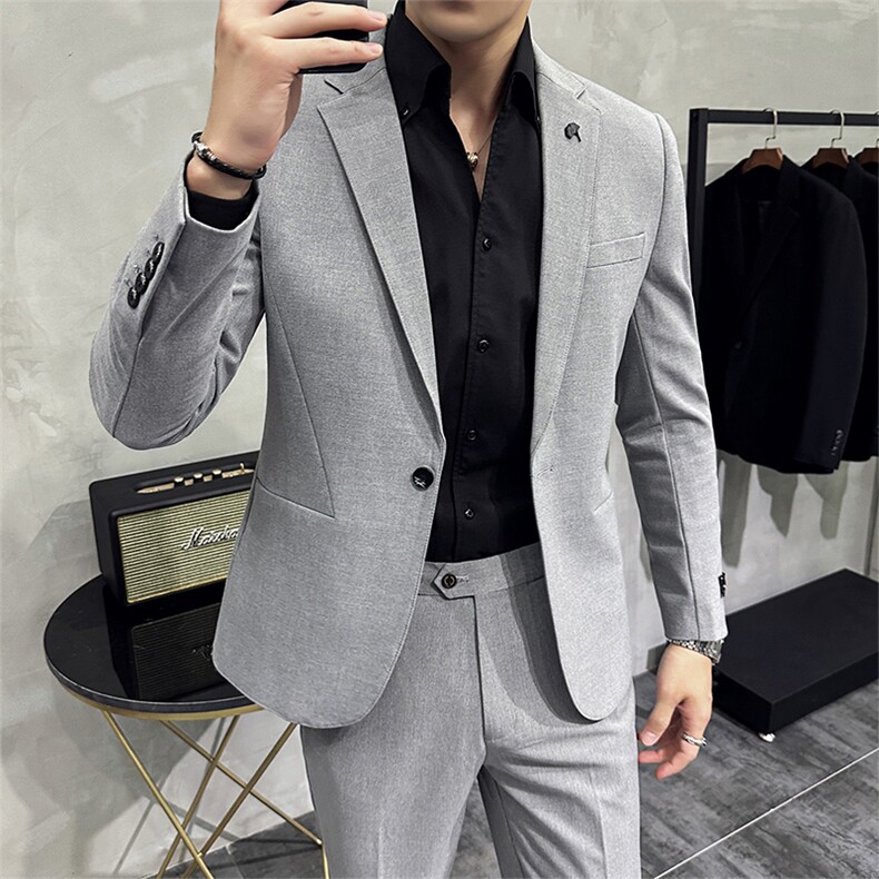 2025男西装纯色商务正装休闲韩版两件套男士西服A415-313-P230,男装西服套装,电商A355（原A415）